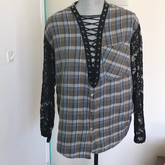 LF furst of a kind lace up flannel sweater - Picture 2 of 5